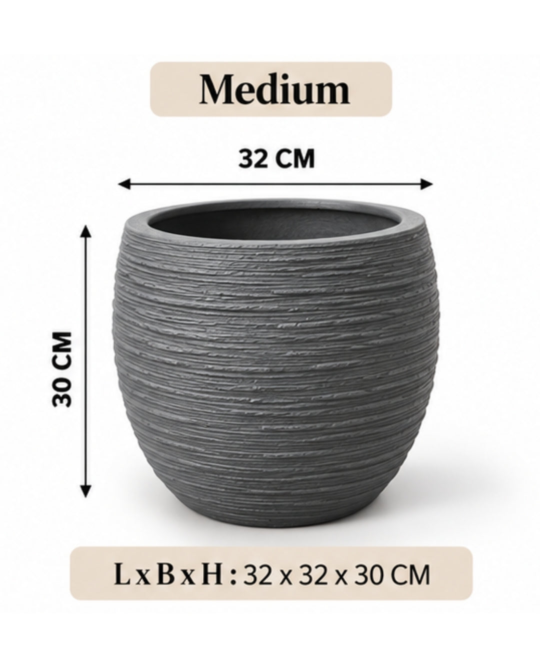 Grey Handcrafted Textured Bowl Decorative Medium Planter