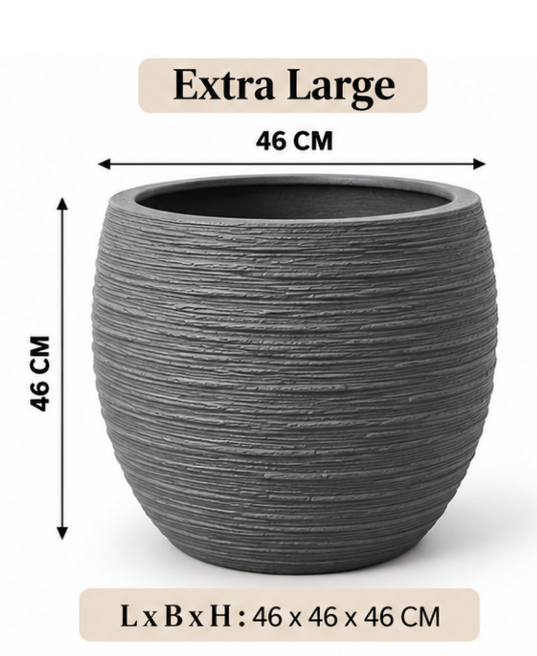 Grey Handcrafted Textured Bowl Decorative Extra Large Planter