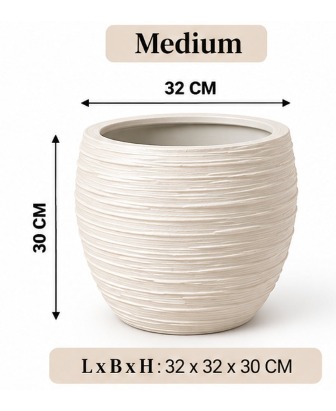 Handcrafted White Textured Bowl‑Shaped Decorative Medium Planter
