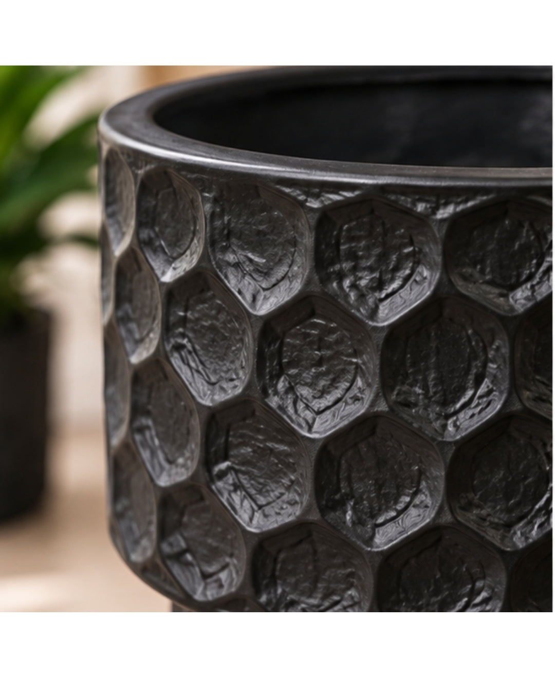 Black Honeycomb Textured Pedestal Decorative Large Planter