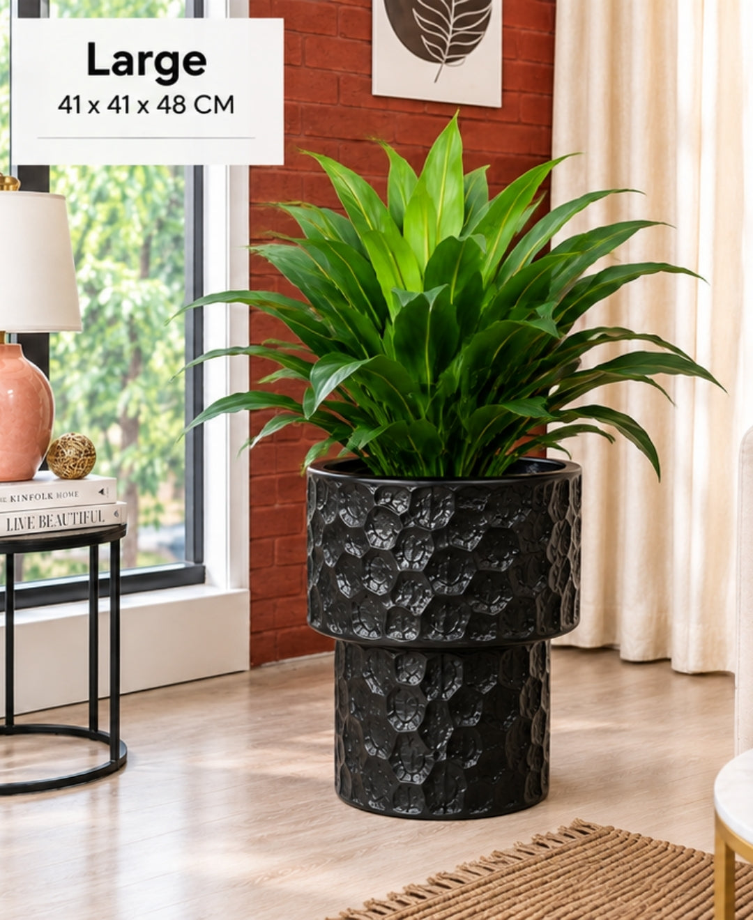 Black Honeycomb Textured Pedestal Decorative Large Planter