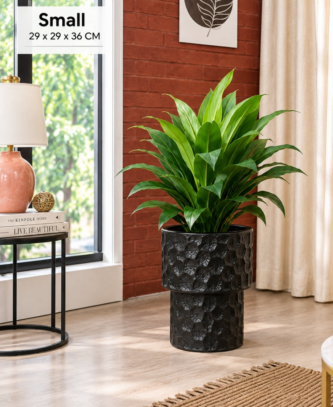 Black Honeycomb Textured Pedestal Decorative Small Planter