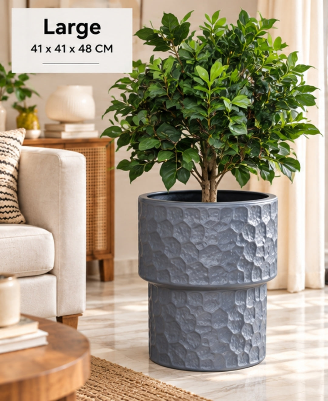 Grey Honeycomb Textured Pedestal Decorative Large Planter