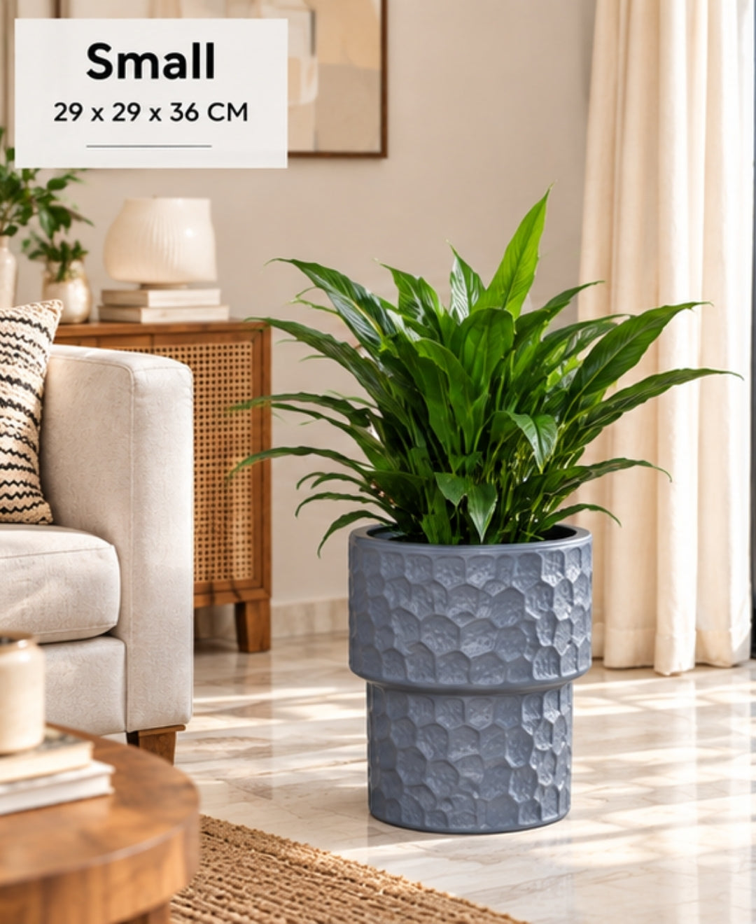 Grey Honeycomb Textured Pedestal Decorative Small Planter