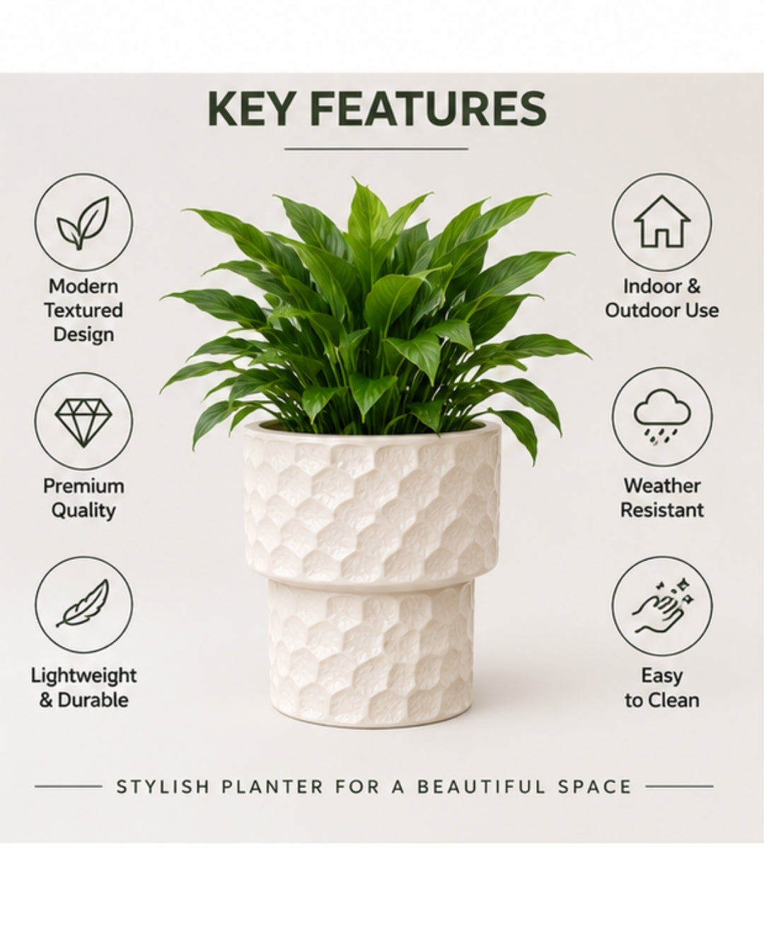 Ivory Honeycomb Pedestal Stone‑Finish Small Planter