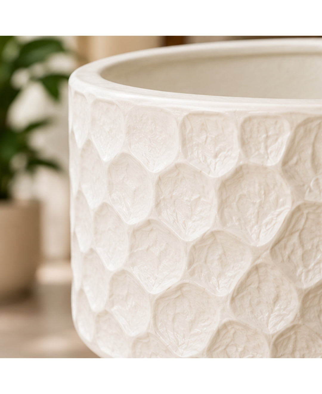 Ivory Honeycomb Pedestal Stone‑Finish Medium Planter