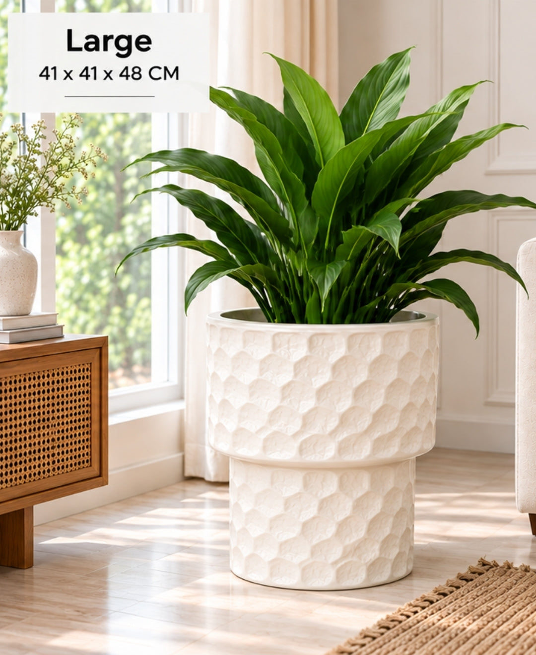 Ivory Honeycomb Pedestal Stone‑Finish Large Planter