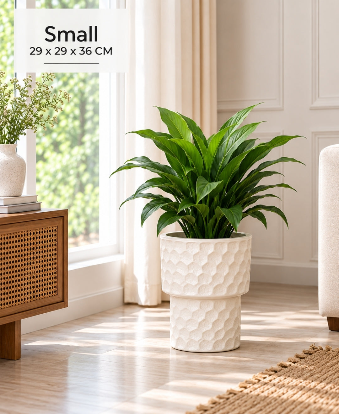 Ivory Honeycomb Pedestal Stone‑Finish Small Planter