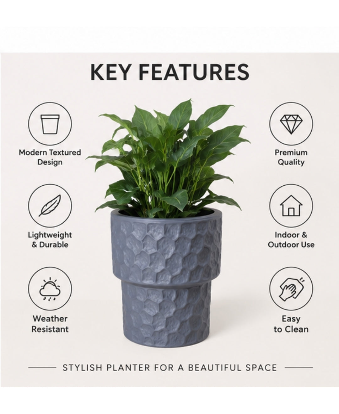 Grey Honeycomb Textured Pedestal Decorative Medium Planter