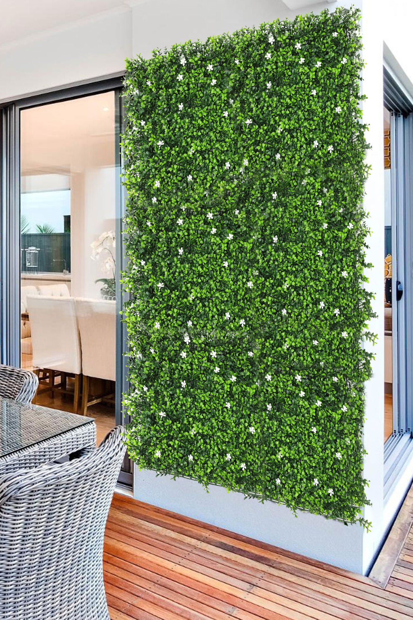 White Flowers With Medium Lush Green Leaves Artificial Vertical Garden Wall Tile (Pack of 1)