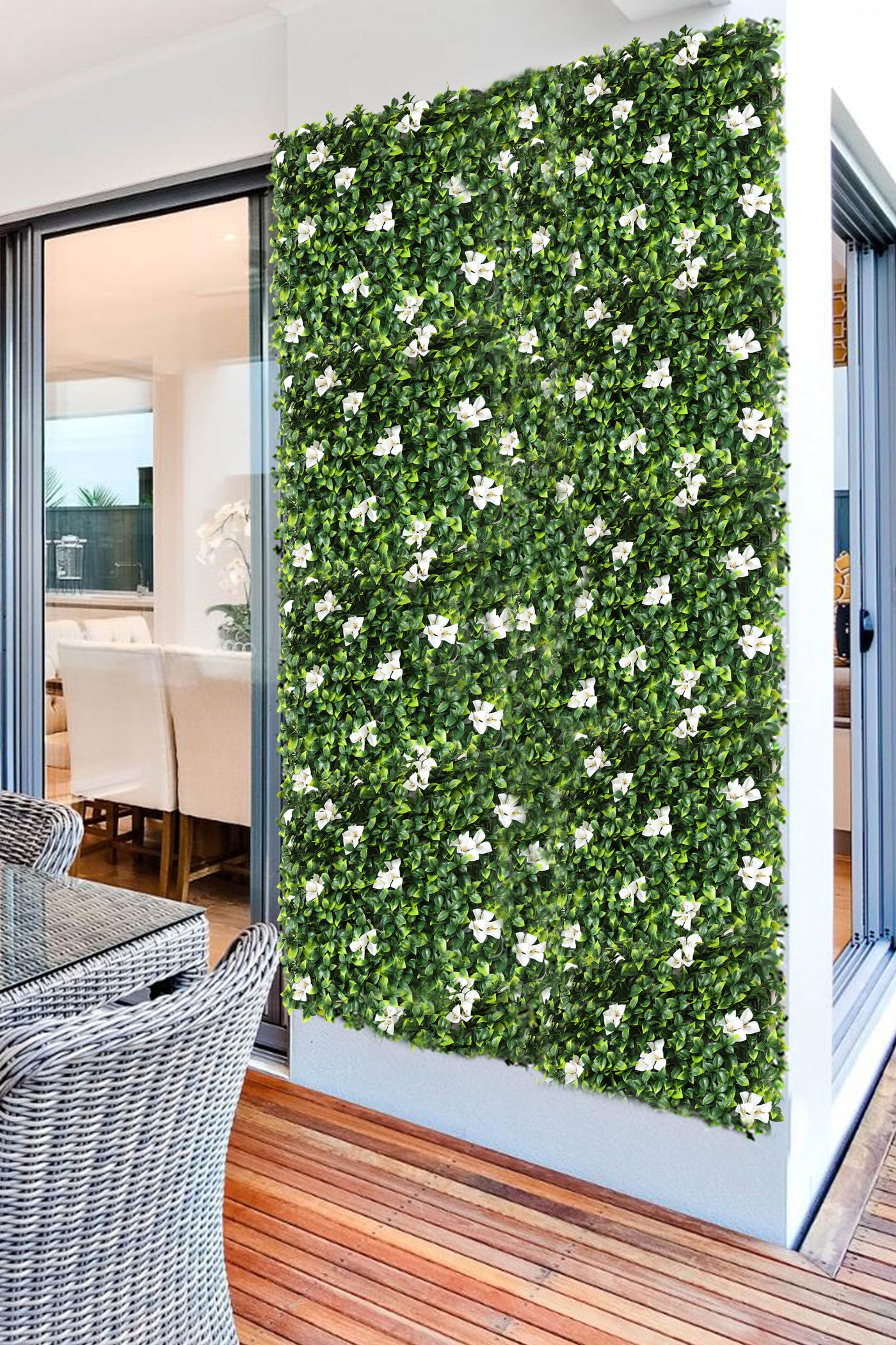 Blossom White Flowers With Long Lush Green Leaves Artificial Vertical Garden Wall Tile (Pack of 1)