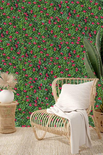 Blossom Pink Flowers With Long Lush Green Leaves Artificial Vertical Garden Wall Tile (Pack of 1)