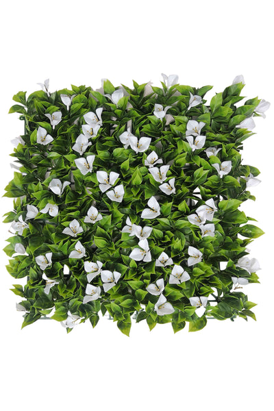 White Flowers With Green Leaves Artificial Vertical Garden Wall Tile (Pack of 1)