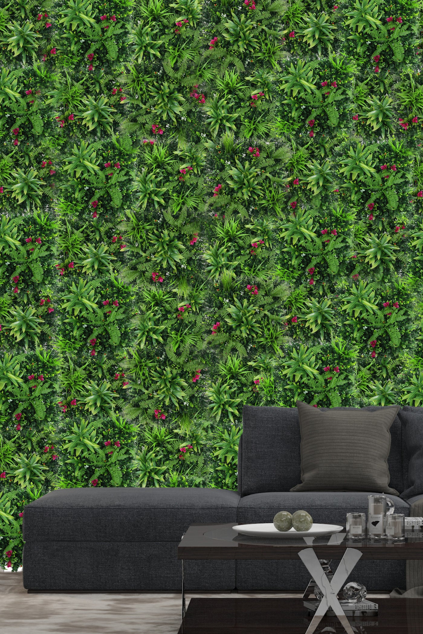 Pink and White Flowers with Mix Green Leaves Vertical Garden Wall Tile