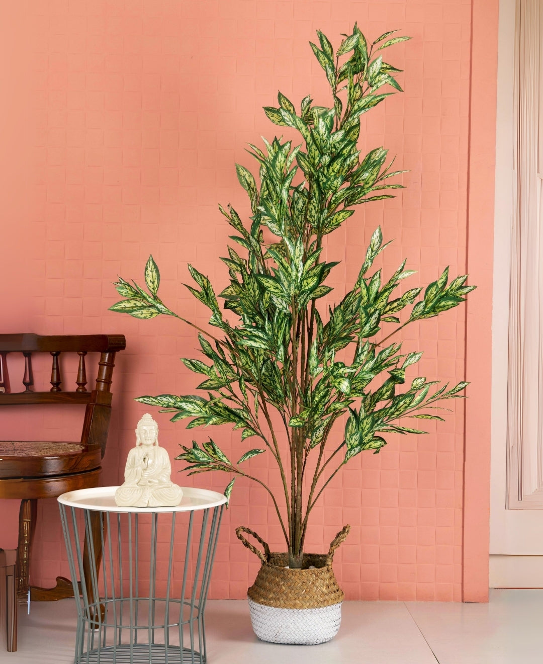 Pollination Premium White Silk King Artificial Plant Without Pot (Yellow)