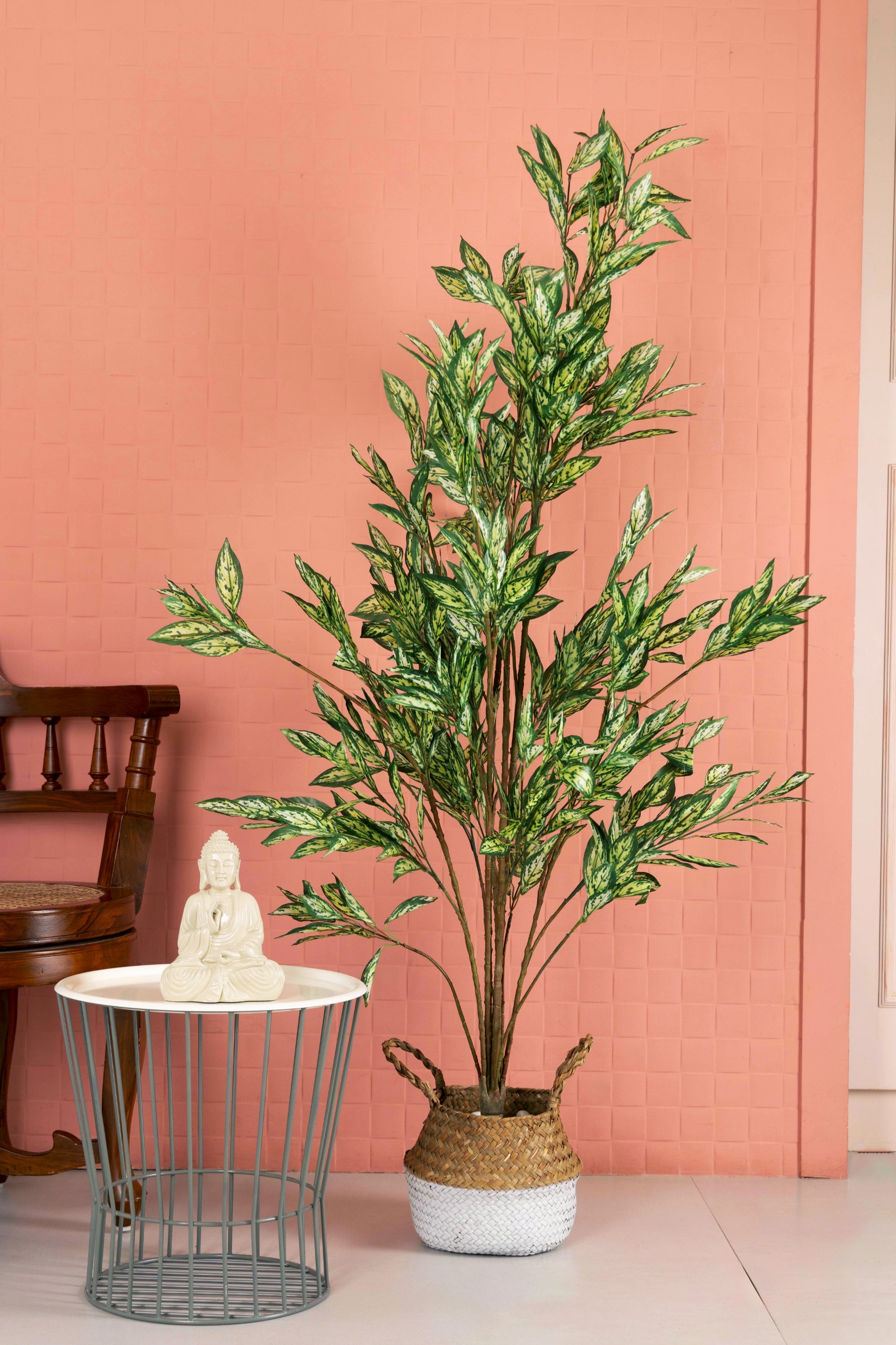 PolliNation Premium White Silk King Artificial Plant Without Pot (Pack of 1) White