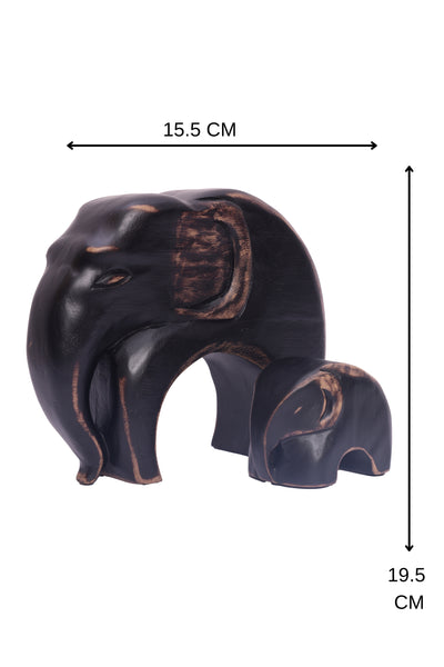 Resin  Mother Elephant with Baby Showpiece for your home or office decor - Black