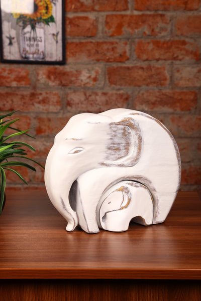 Resin  Mother Elephant with Baby Showpiece for your home or office decor - White