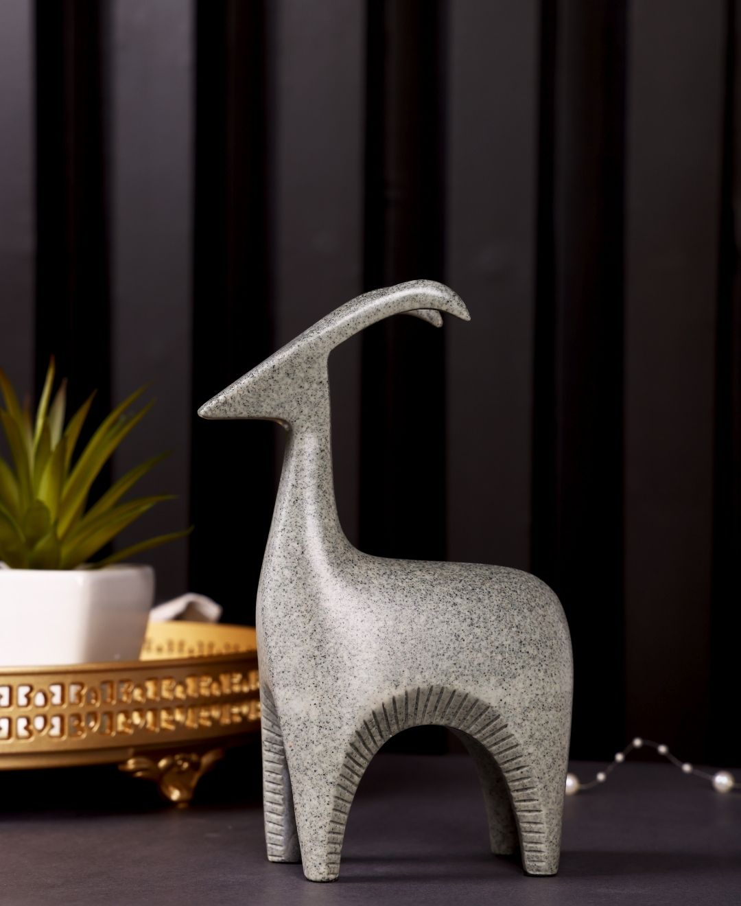 Stone-Finish Sheep Resin Sculpture