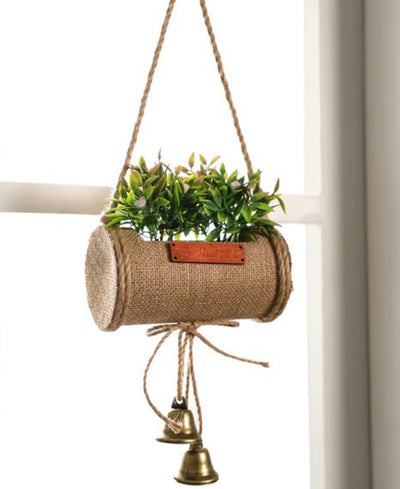 Jutecharm Bloomer- Hanging Bonsai In Jute Duffle With Bells