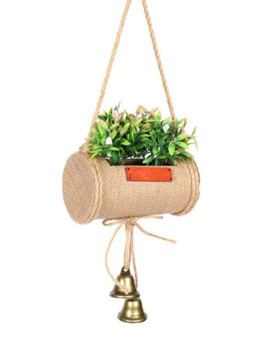 Jutecharm Bloomer- Hanging Bonsai In Jute Duffle With Bells