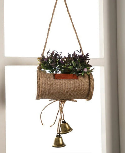 Jutecharm Bloomer- Hanging Bonsai In Jute Duffle With Bells