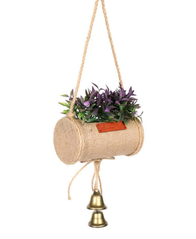 Jutecharm Bloomer- Hanging Bonsai In Jute Duffle With Bells