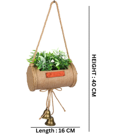 Jutecharm Bloomer- Hanging Bonsai In Jute Duffle With Bells