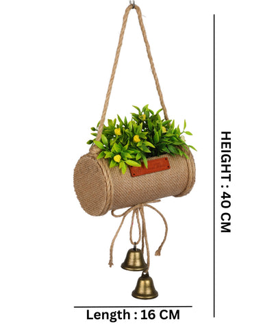Jutecharm Bloomer- Hanging Bonsai In Jute Duffle With Bells