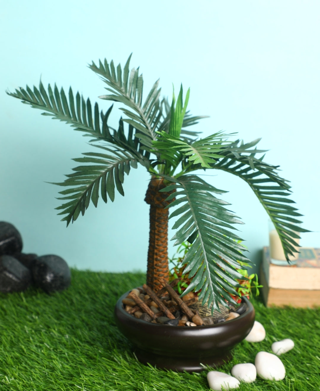 Cococalm: Artificial Palm Bonsai Plant With Brown Ceramic Pot