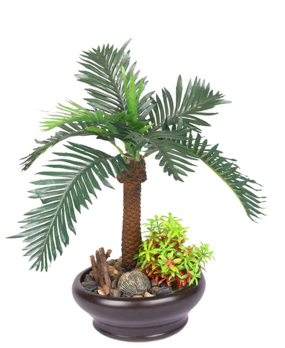 Cococalm: Artificial Palm Bonsai Plant With Brown Ceramic Pot