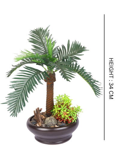 Cococalm: Artificial Palm Bonsai Plant With Brown Ceramic Pot