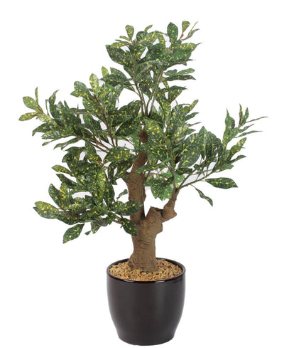 Stunning Artificial Croton Tabletop Plant In Black Ceramic Pot