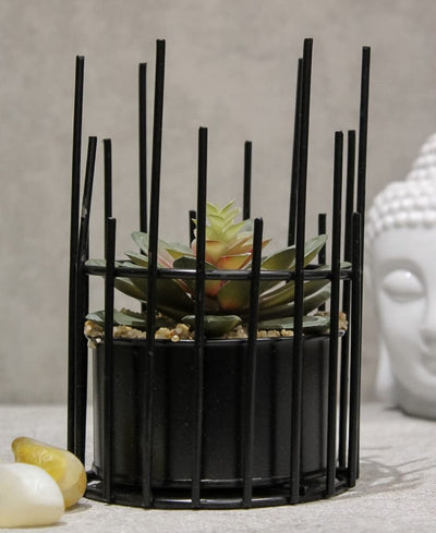 Artificial Succulent Bonsai In Metal Pot Contemporary Elegance