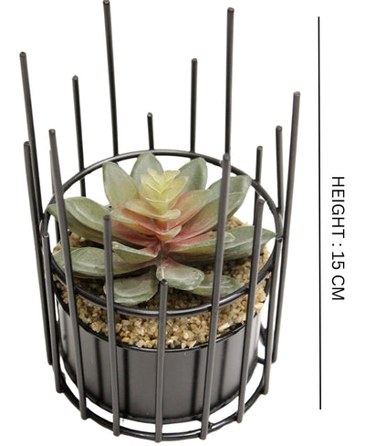 Artificial Succulent Bonsai In Metal Pot Contemporary Elegance