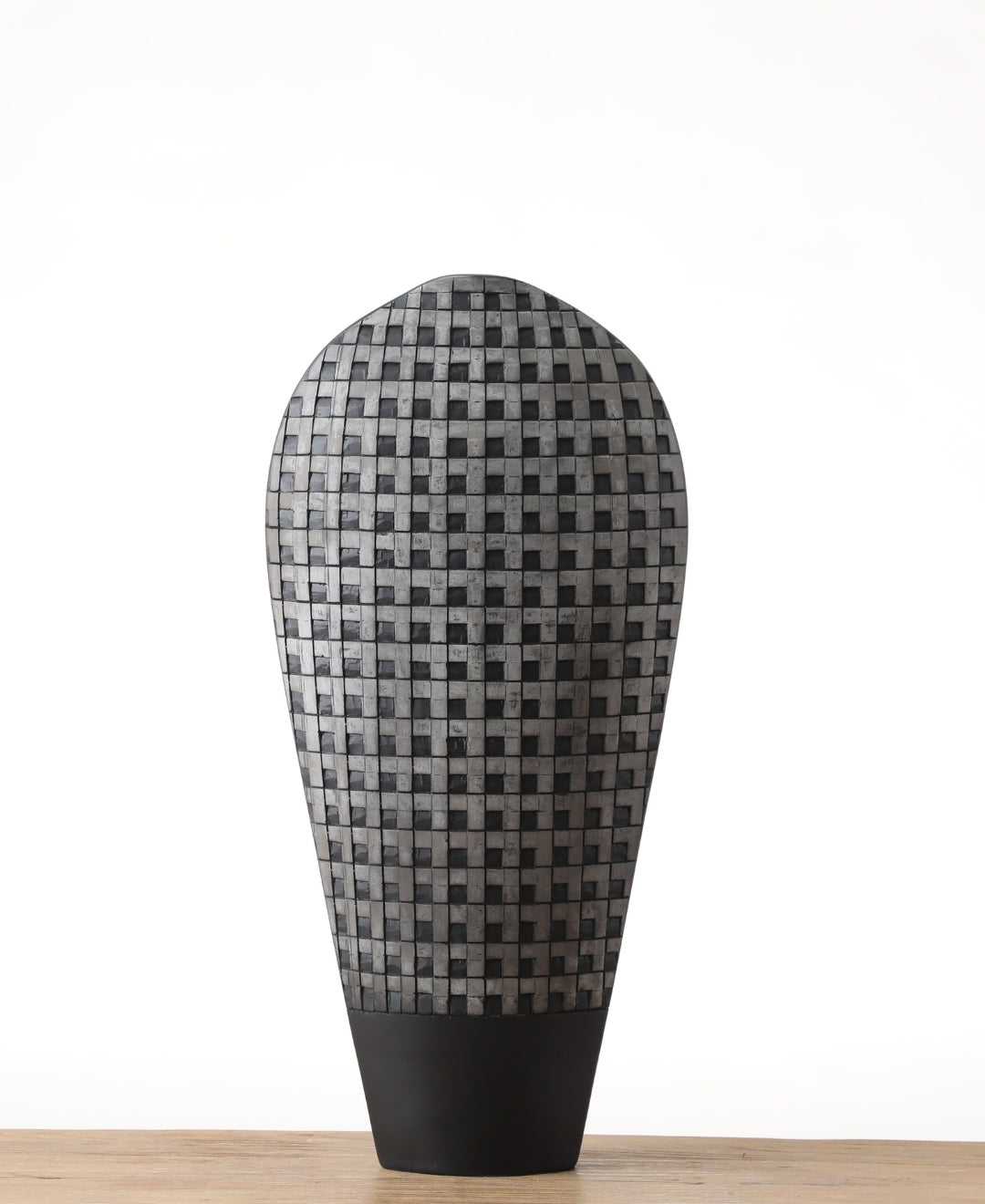 Tapered Woven Grid Resin Vase Dual Tone Finish (Large)