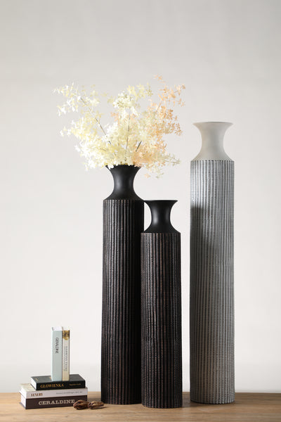 Tall and slender  with fine and long stripes resin vase for your home or office decor