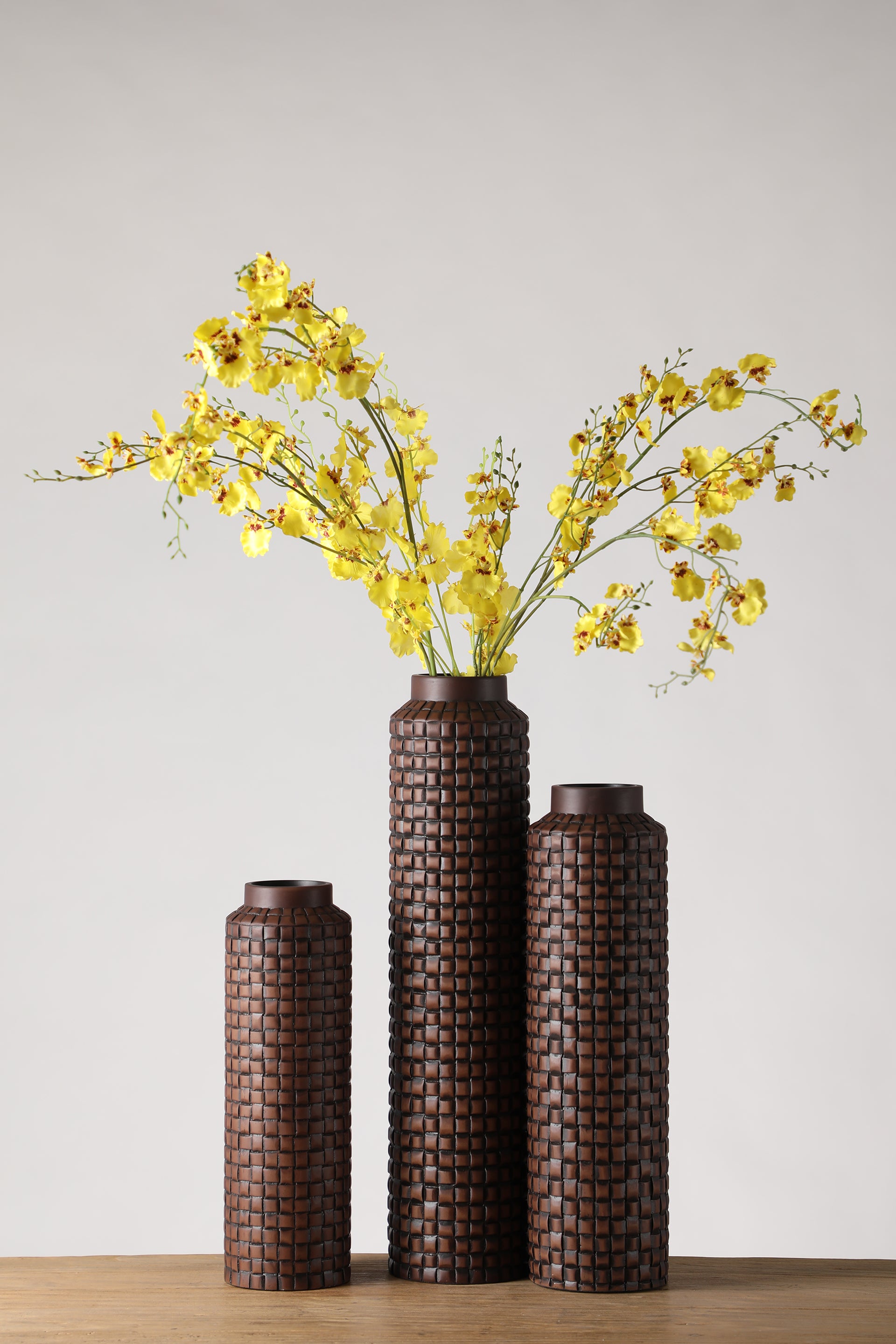 Grid Carved resin vase for your home or office decor-Brown