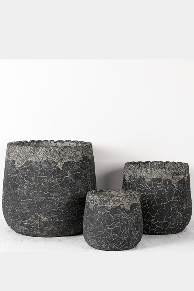 Rustic Cracked Texture Resin Planters-Black