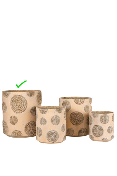 Beige Textured Resin Planter with Circular Patterns