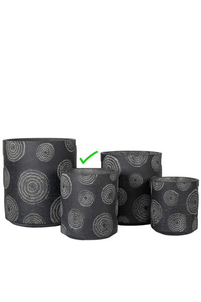 Black Textured Resin Planter with Circular Patterns