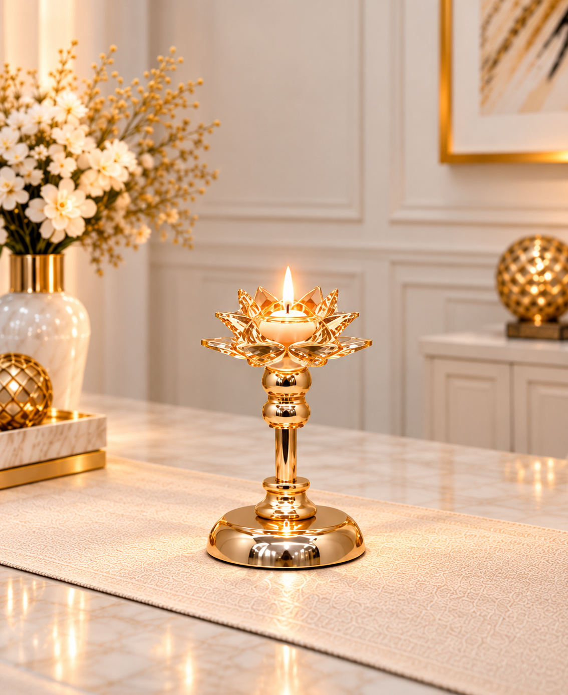 Golden Lotus Decorative Candle Holder