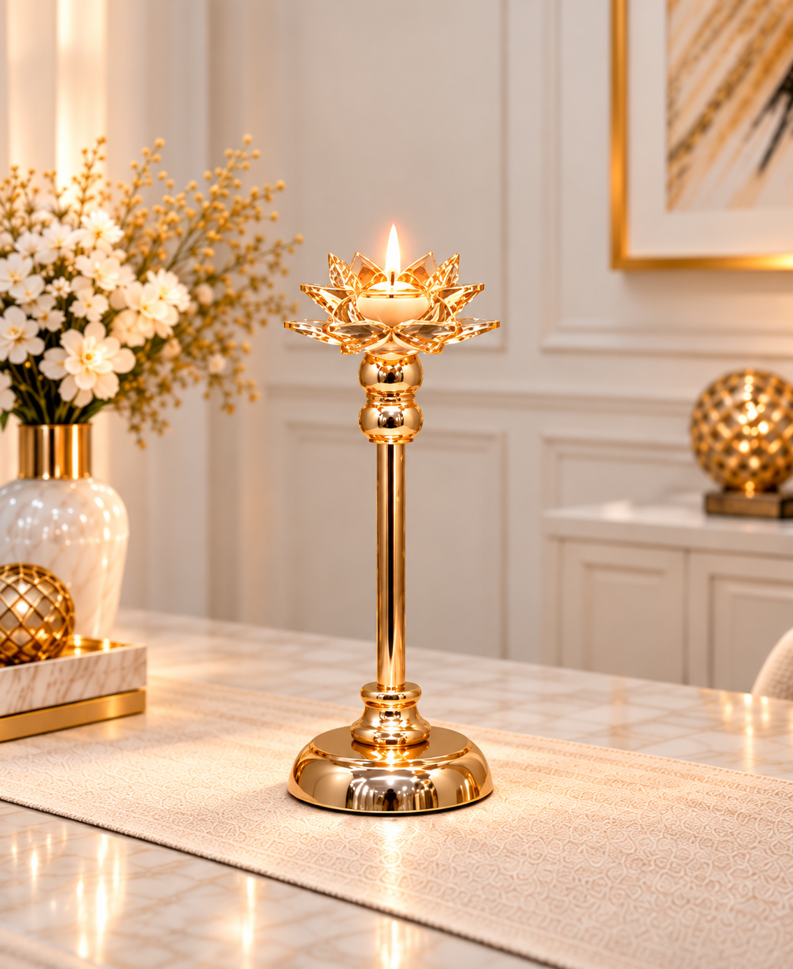 Golden Lotus Decorative Candle Holder