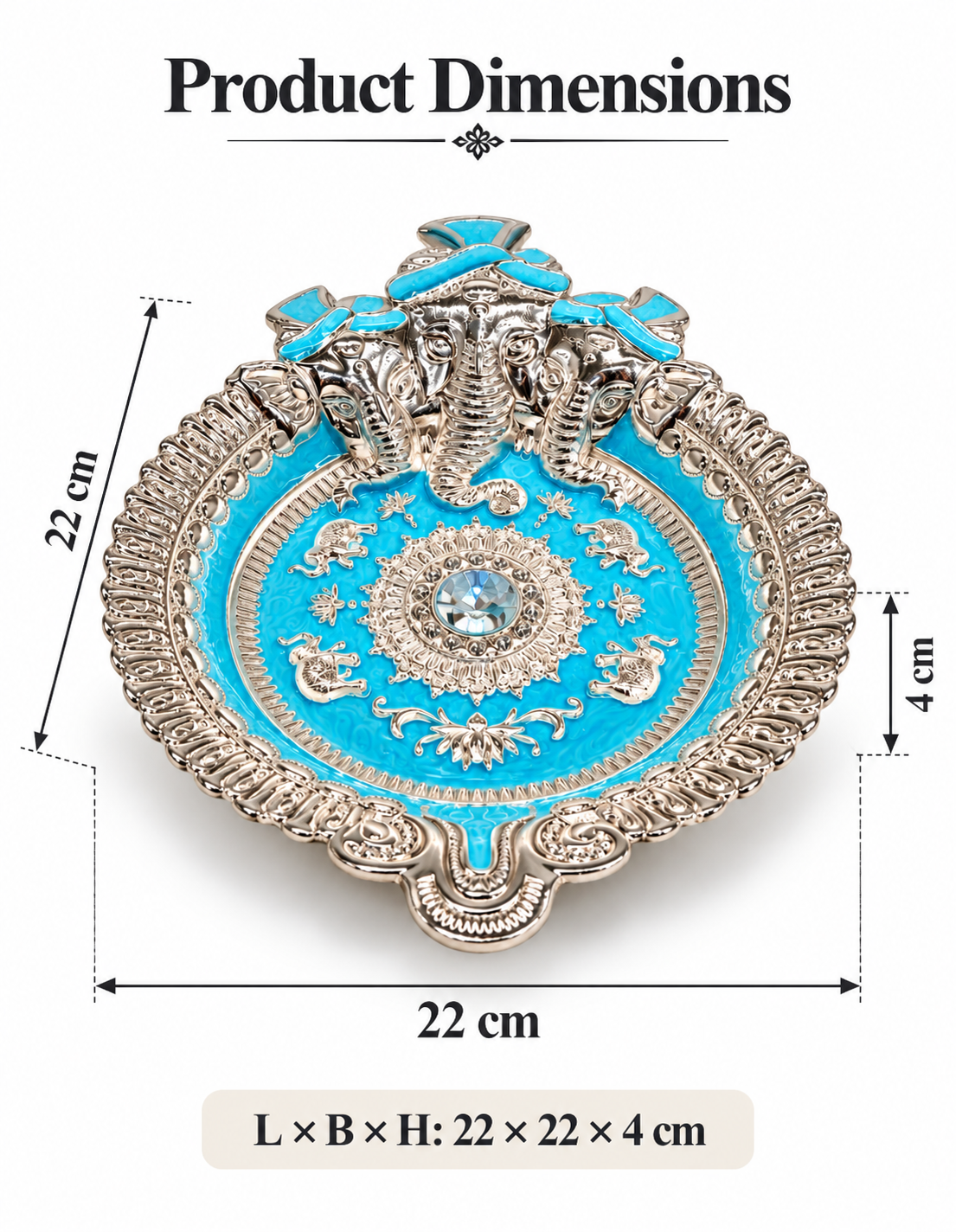 German Silver Ganesha Tray – Turquoise Blue Enamel
