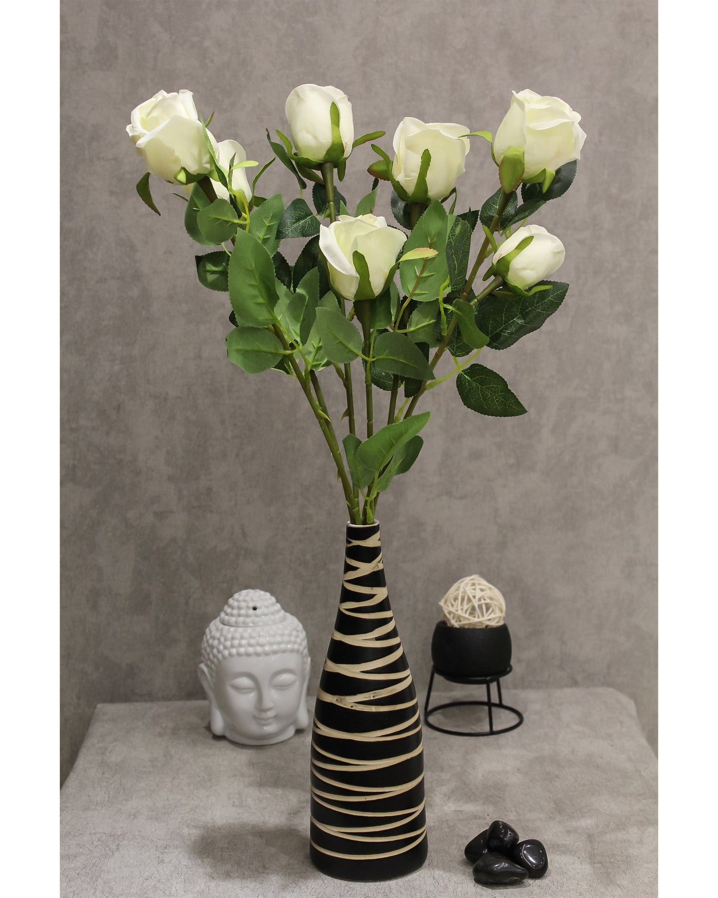 PolliNation Stunning Rose Artificial Flower for Home  (Pack of 7, 25 Inch).