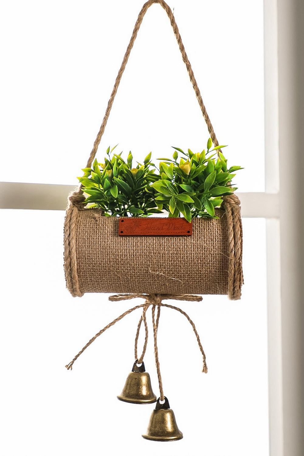Pollination Decorative Artificial Hanging flower Bonsai in Jute Duffle with Bells for Gifting (Pack of 1)