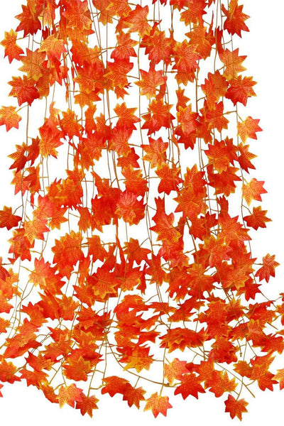 Pollination Attractive Artificial Hanging Flower Orange Maple Garland Creeper for Wall Hanging |Decoration |Home Decor (Pack of 4 strings, 6 feet)