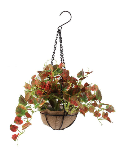 PolliNation Alluring Maple Artificial Creeper plant in Jute Basket with Hanging Metal Stand (Pack of 1) - Artificial Flowers & Plants - PolliNation