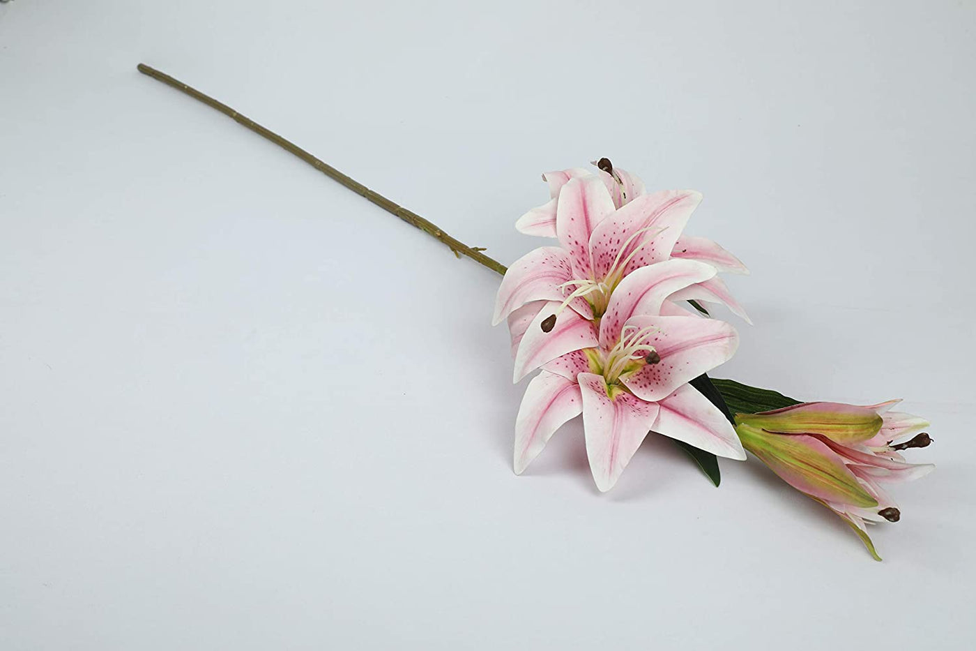 PolliNation Appealing Light-Pink Lily Artificial Flower Sticks Without Pot Pack of 2 ( 3 Heads, 2 Buds )