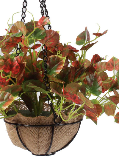 PolliNation Alluring Maple Artificial Creeper plant in Jute Basket with Hanging Metal Stand (Pack of 1) - Artificial Flowers & Plants - PolliNation